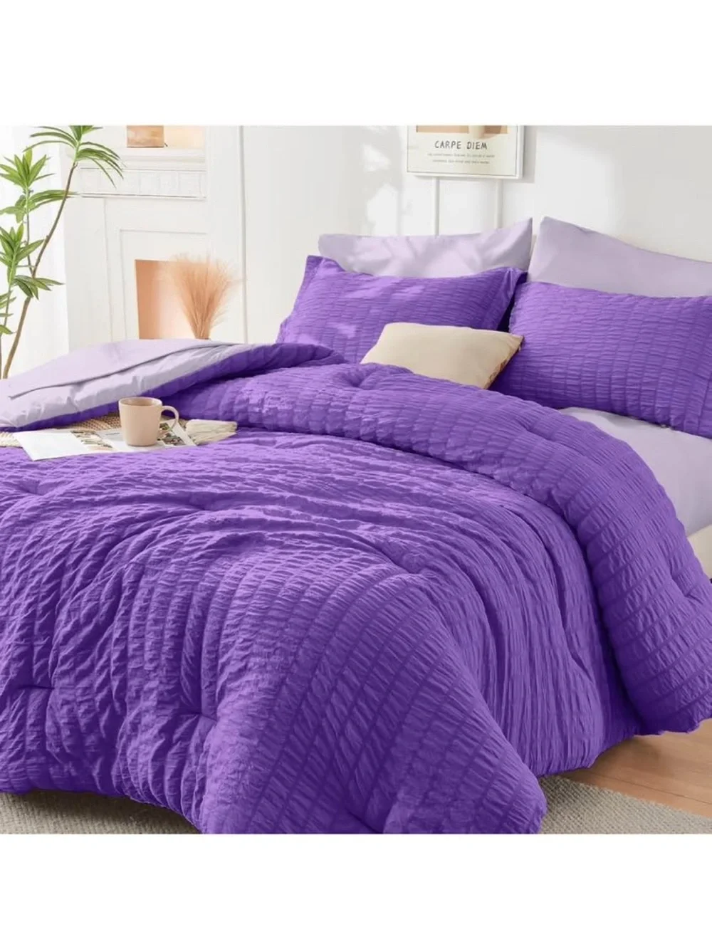 5 pieces purple/lavender twin size comforter set new